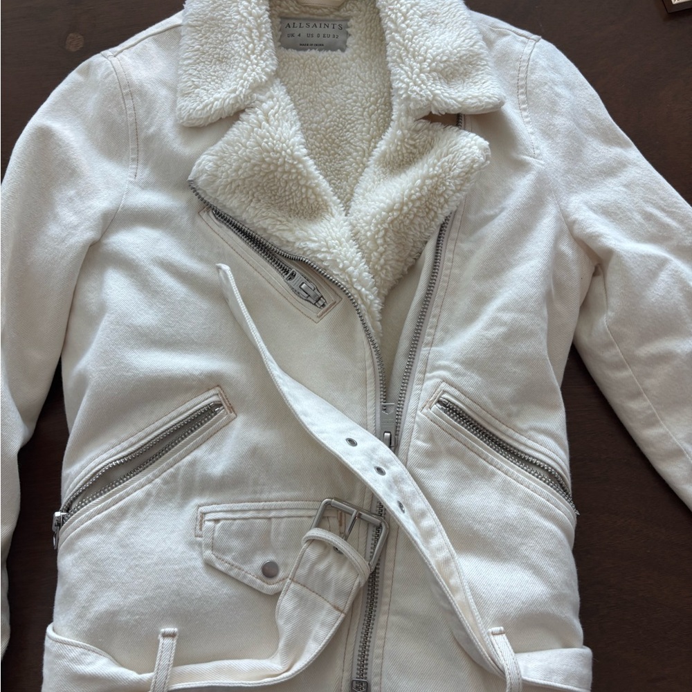 All Saints Women's Cream Leather Jacket